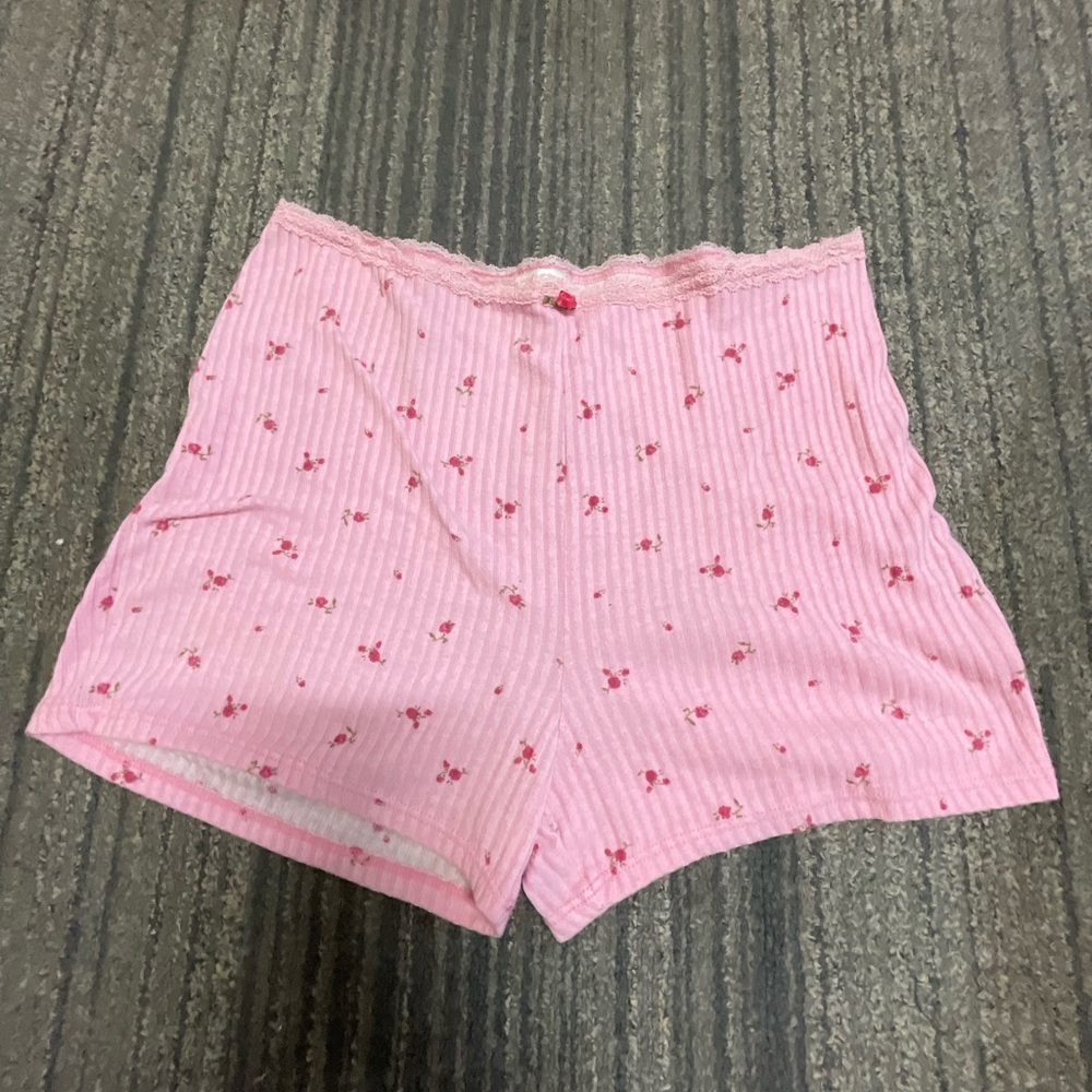 Altar'd State Pink Cherry Pattern High Waist Shorts